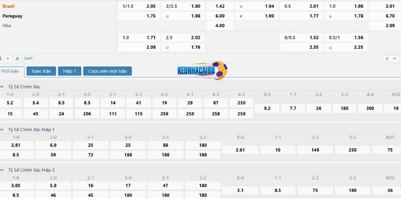 Tỉ lệ kèo trận Brazil vs Paraguay