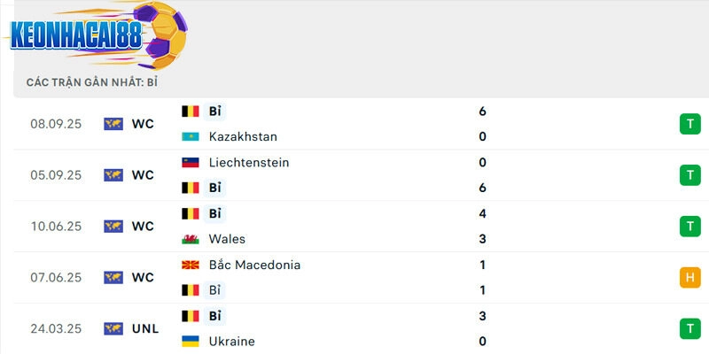 Phong độ của Bỉ